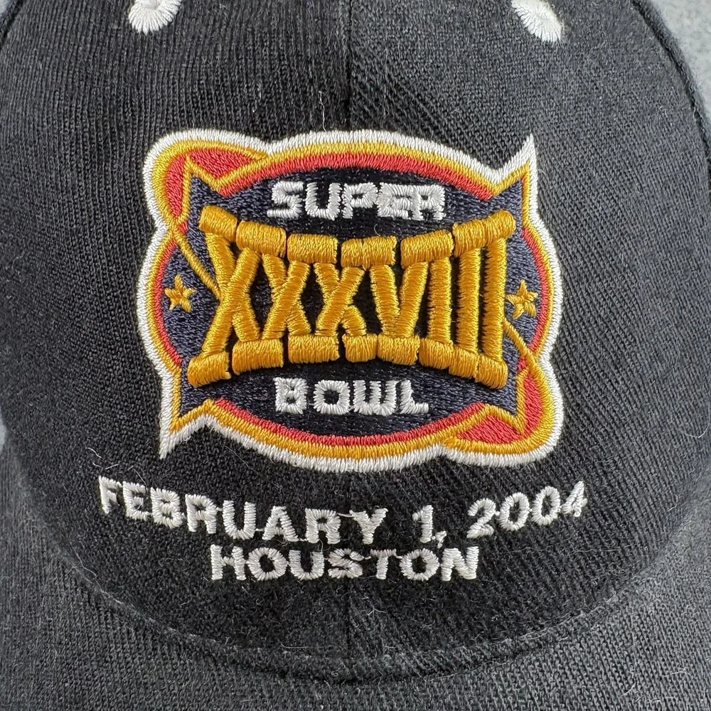 Vintage NFL Super Bowl XXXVIII Hat Black Houston 2004 Strapback Football Cap Y2K